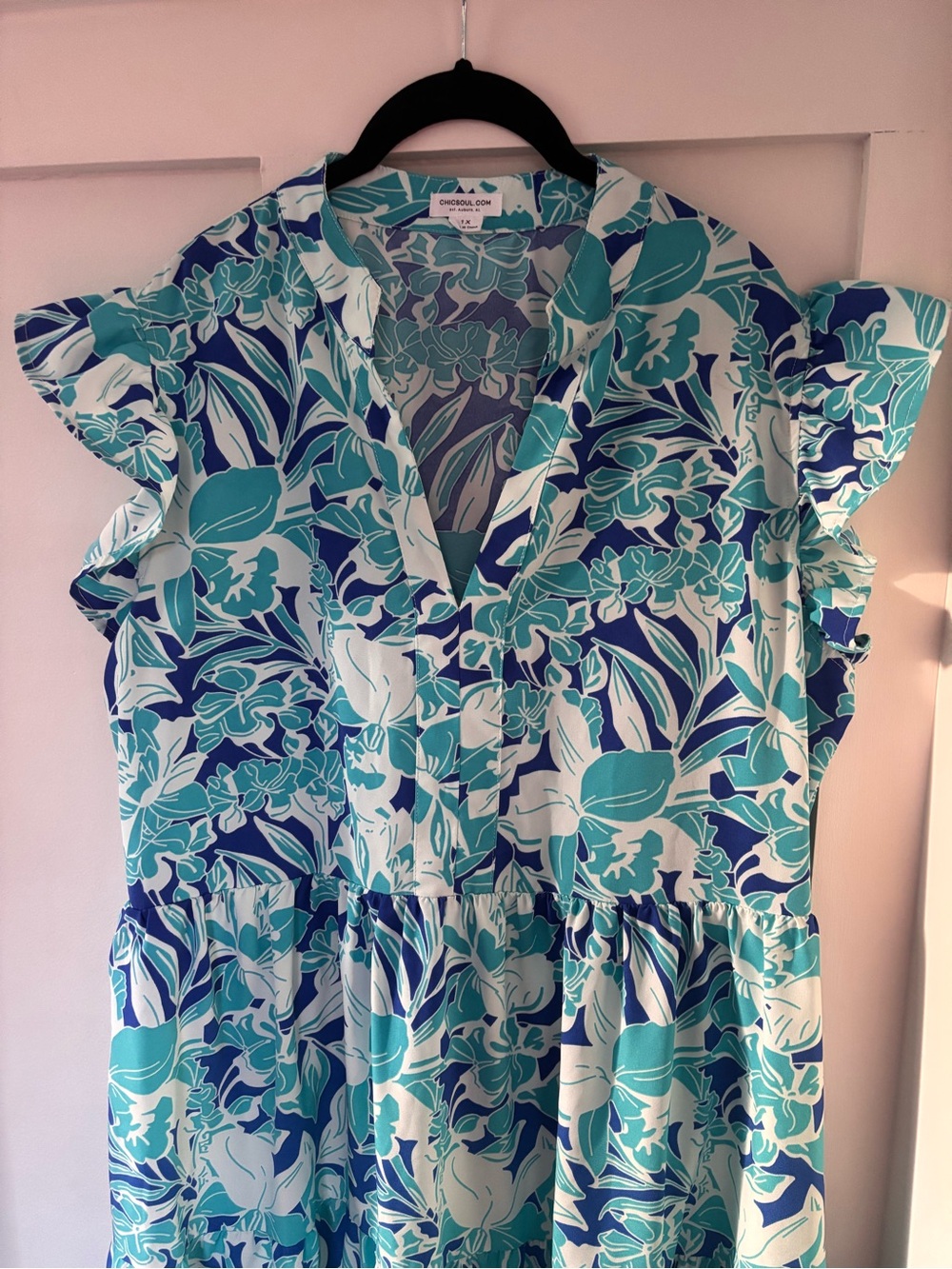 ChicSoul Flutter Sleeve Midi Dress 1XL Tropical Vacation Resort Style